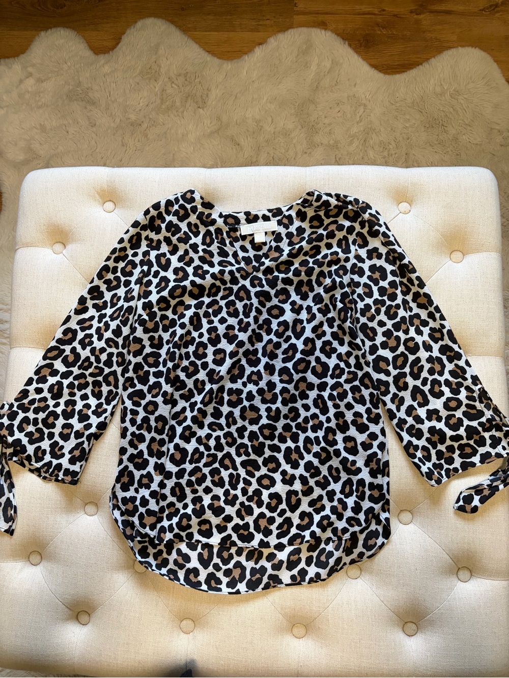 Michael Kors Leopard Print Tie-Sleeve Blouse - White & Brown-small